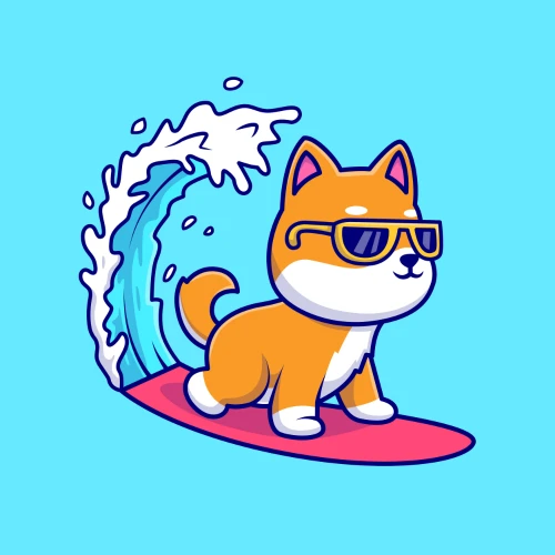 a surfing Shiba Inu